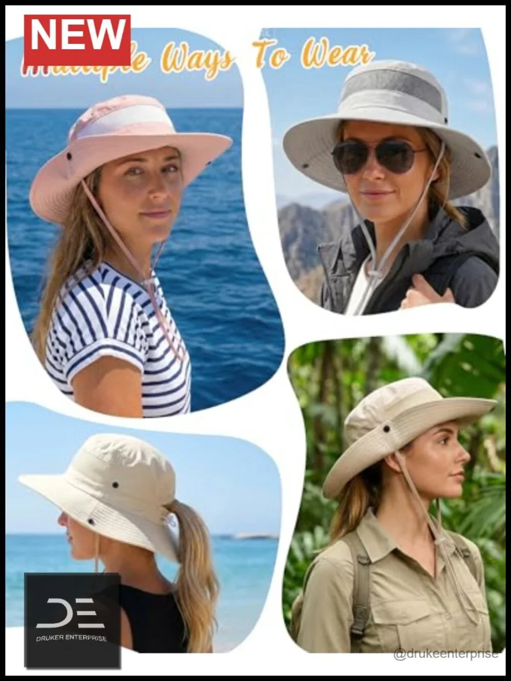 Women's Sun Hat with Ponytail Hole Wide Brim Foldable Bucket Hat UPF 50+ Summer